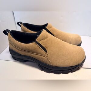 Lands End Moc Shoes Women 8B Tan Suede Leather Slip On Loafer Clog Comfort 86168